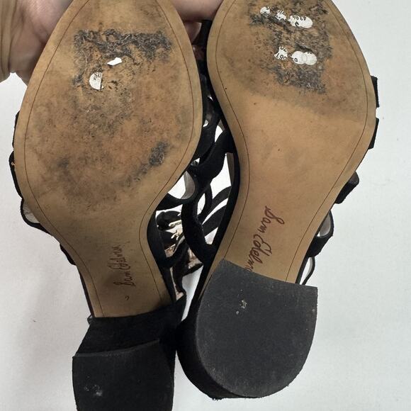 Sam Edelman Shoes Womens Size 7M Black Yema‎ Suede Block Heel Strappy Sandals - Picture 5 of 9